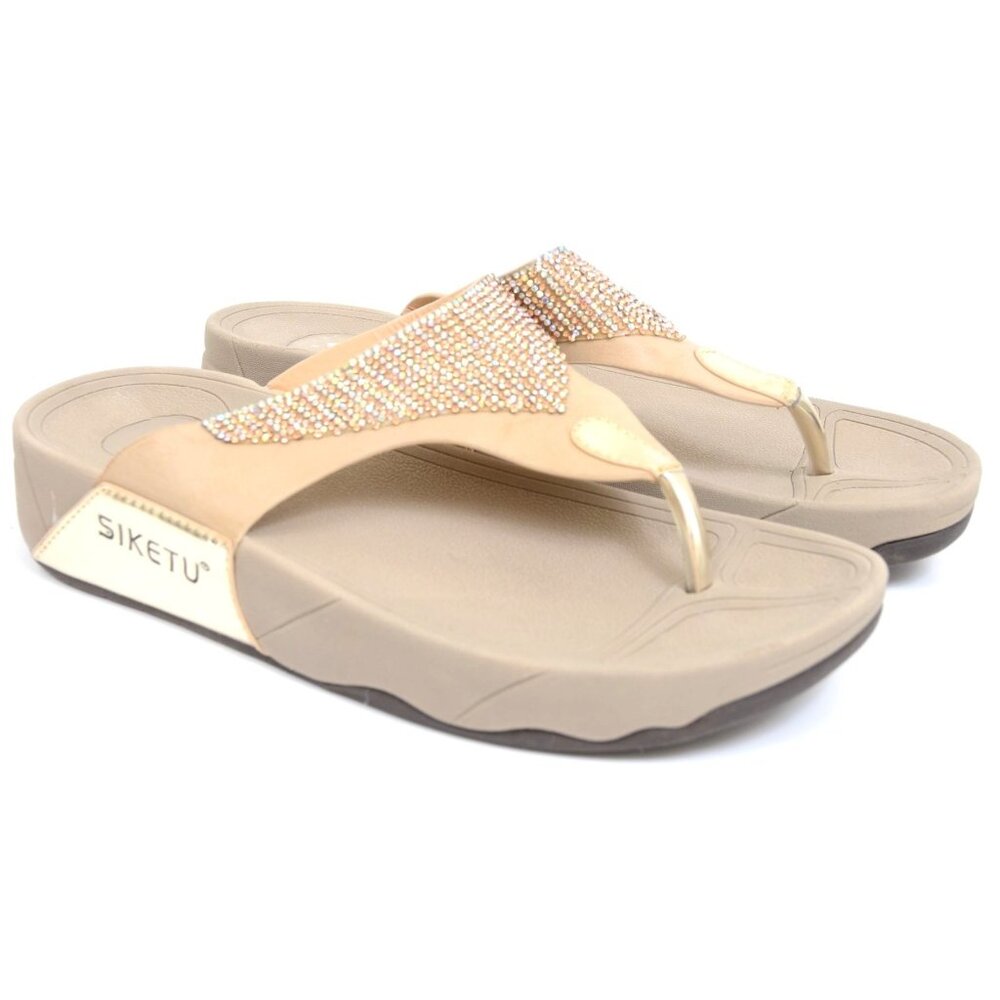 Siketu Women's 10 Rhinestone Bling Comfort Thong Slip On Wedge Flip Flop NEW